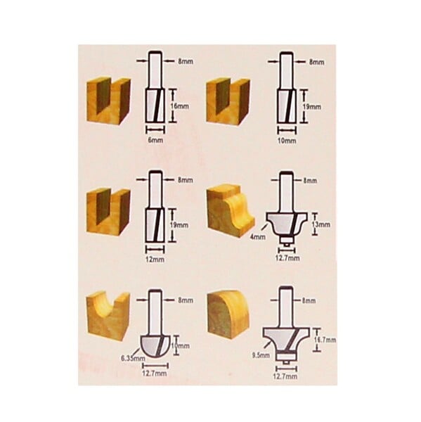 MAKITA - Coffret de 6 fraises MAKITA D-53540 pour défonceuse (queue 8mm) - large