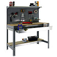 SIMON RACK - établi d'atelier métallique complet SimonRack Simonwork BT3 BOX 1500 gris/bois 1445x1510x610mm, panneau perforé, étagères, large tiroir, charge 600kg SIMONRACK - vignette