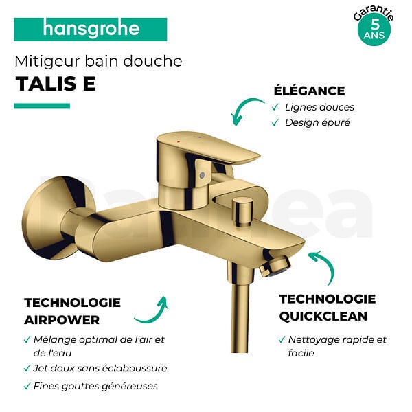 HANSGROHE - Talis E Mitigeur bain/douche avec Limiteur de température, Aspect Doré poli (71740990) - large