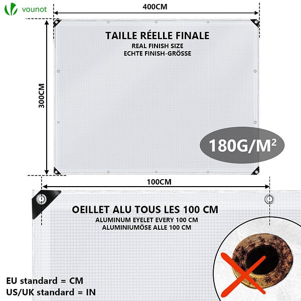 VOUNOT - Bâche de Protection en Polyéthylène resistant et impermeable 180g/m² blanche 3x4m - large