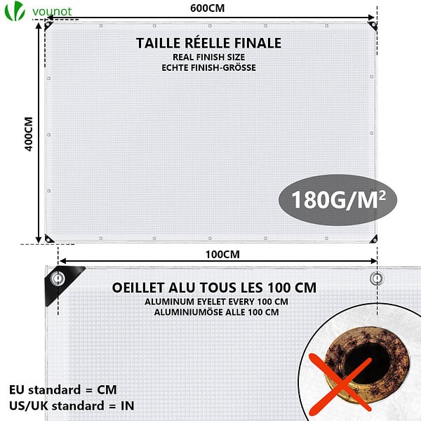 VOUNOT - Bâche de Protection en Polyéthylène resistant et impermeable 180g/m² blanche 4x6m - large