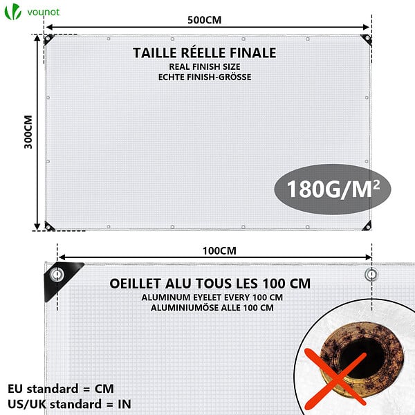VOUNOT - Bâche de Protection en Polyéthylène resistant et impermeable 180g/m² blanche 3x5m - large