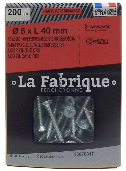 Vis agglo haute performance fraisée cr3 5x40 pz2 x200 - large