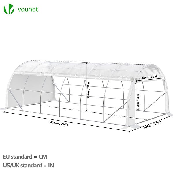 VOUNOT - Serre de jardin Toute Saison 18m2 avec portes laterales - large