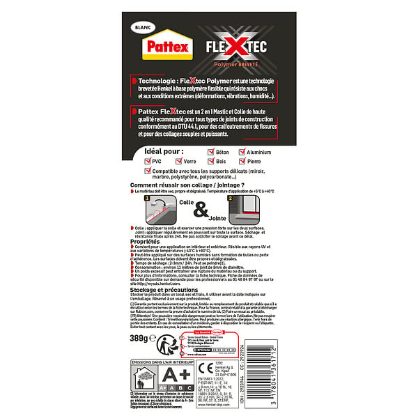 PATTEX - Mastic-colle tout-en-1 Flextec - Blanc - Cartouche 389g - large