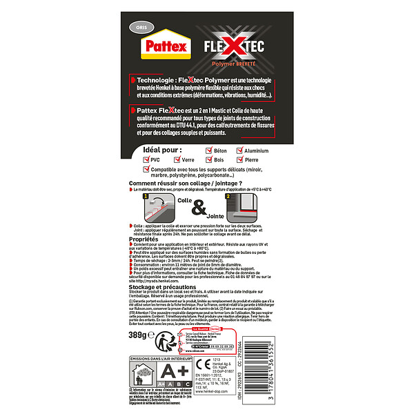 PATTEX - Mastic-colle Polyvalent Flextec - Gris - 389g - large