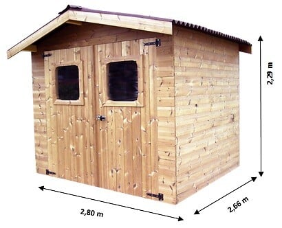 HABRITA - Abri de jardin bois 28mm - 4.87m² - L.2.80xP.2.66m - large