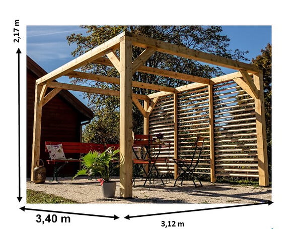 HABRITA - Auvent Veneto en douglas massif - 10.57m² - L.339xP.312cm - large