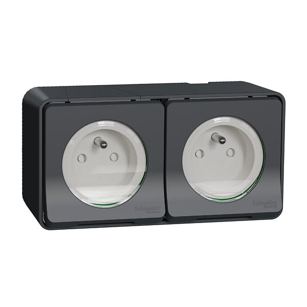 SCHNEIDER ELECTRIC - Double prise de courant 2P+T Mureva Styl Anthracite IP55 - large