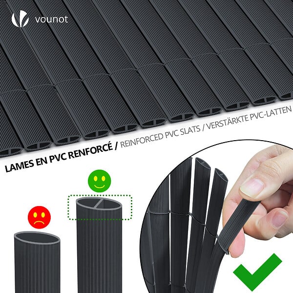 VOUNOT - Canisse PVC brise vue ultra renforce avec attaches de fixation 90x500cm gris - large