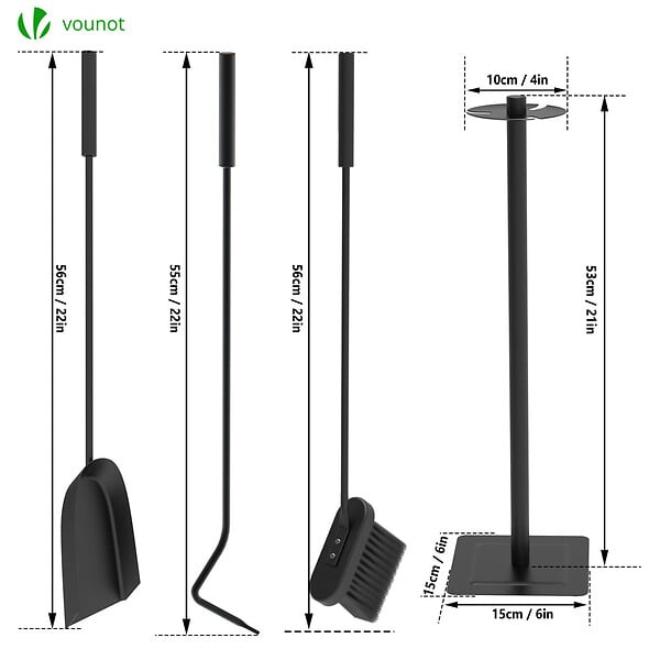 VOUNOT - Serviteur de cheminée ensemble 4 pieces en metal noir - large