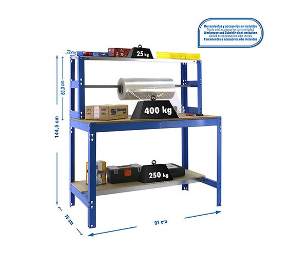 SIMON RACK - SimonRack - Etabli bleu 1445x910x760 mm Charge 400 Kg - SIMONWORK BT4 900 GALVA Simon Rack - large
