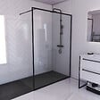 AURLANE - Paroi de douche 140x200 + receveur a poser 140x90 cm + cadre et barre noir mat - CONTOURING 140 - vignette
