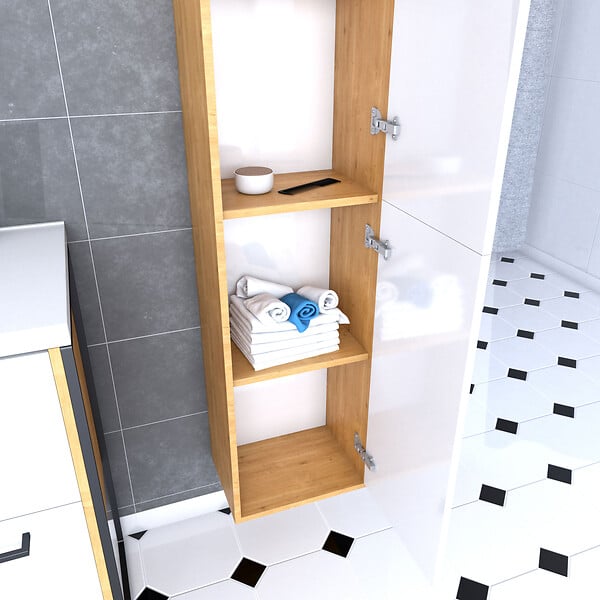 AURLANE - Meuble colonne de douche 30x35 cm suspendu - 2 portes finition blanc mat - large