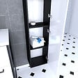 AURLANE - Colonne de salle de bain NOIR MAT 30x35x150 cm avec 2 portes blanches et poignées noir mat - vignette