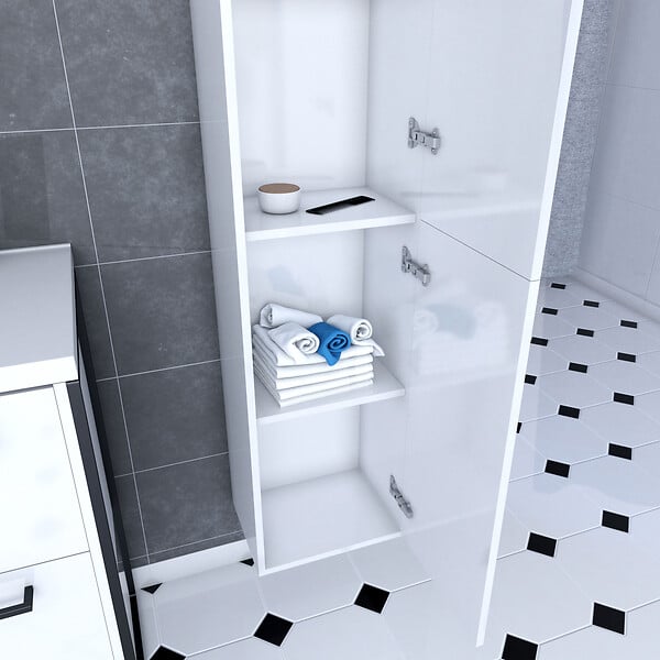 AURLANE - Colonne de salle de bain blanche 30x35x150 cm - 2 portes blanches poignees noir mat - STRUCTURA P015 - large