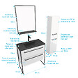 AURLANE - Meuble de salle de bain 80x50 cm - 2 tiroirs blanc - vasque resine noir effet pierre + colonne - vignette