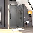 AURLANE - Porte de douche 140x200cm type industriel coulissante NOIR MAT - verre trempe 8mm - vignette