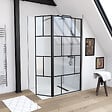 AURLANE - Paroi de douche avec pivot 90+40x195cm - Sérigraphie type Briques et Profilés Noir - DARK BLOCKS - vignette