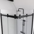 AURLANE - Porte de douche coulissante type industriel ouverture d'angle profiles noir mat - verre trempe 8mm - vignette