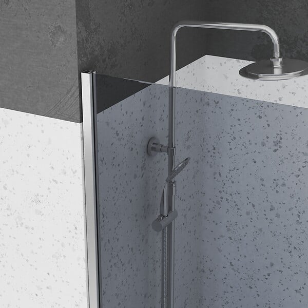 AURLANE - Paroi de Douche 140x200cm Verre Fumé 8mm - Barre de Fixation Extensible et Profil Chrome - large