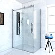AURLANE - Porte de douche coulissante + retour 140X90cm - RAILROAD CHROMED 140 FRONT-90 - vignette