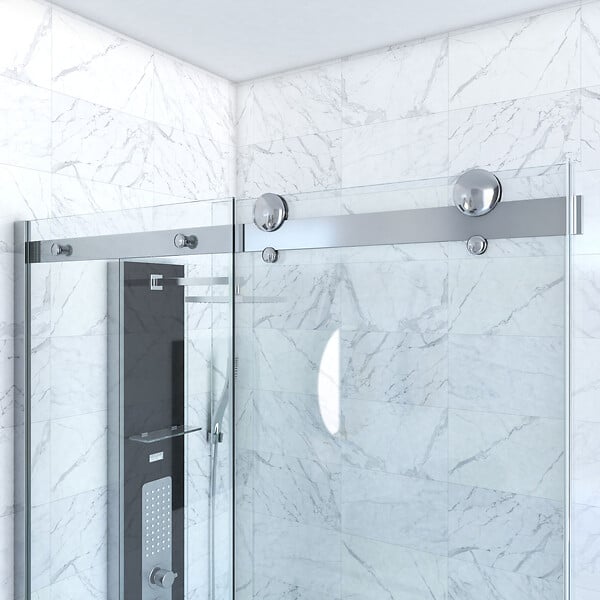 AURLANE - Porte de douche coulissante + retour 140X90cm - RAILROAD CHROMED 140 FRONT-90 - large