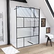 AURLANE - Paroi de douche a l'italienne serigraphie type Briques - 140x195cm - Profile noir mat - verre 5mm - vignette
