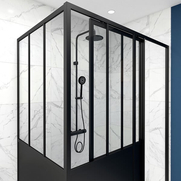 AURLANE - Porte de douche coulissante 120x200cm et paroi de retour 90x200cm type atelier - large