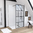 AURLANE - Paroi de douche a l'italienne serigraphie type Briques - 90x195cm - Profile noir mat - verre 5mm - vignette