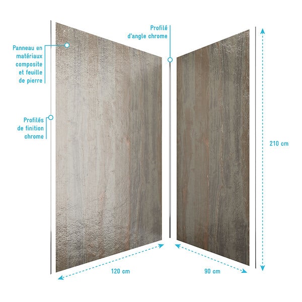 AURLANE - Pack de 2 Panneaux Muraux Pierre Wood Stone 90+120x210 cm avec Profilés ANODISE BRILLANT - STONE'IT - large