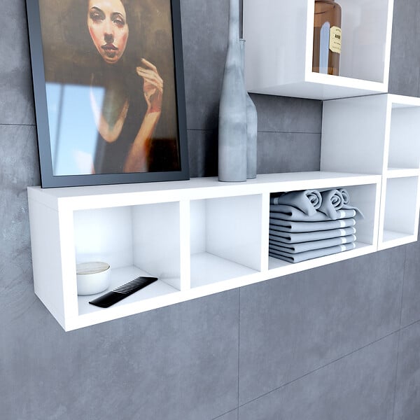AURLANE - Etagère murale 80x20x20cm blanche de rangement 3 emplacements - PERSONALYZ TRIPLO - large