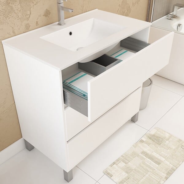 Meuble Salle De Bain Complet LITOS - Gris Anthracite, Vasque Et Miroir Inclus (LPP)