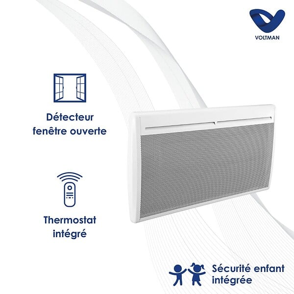 VOLTMAN - Chauffage électrique 2000W - panneaux rayonnants - Blanc - large