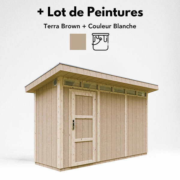 TIMBELA - Abri de Jardin Qualité Premium 4m² - L161xL412cm - Kit tout compris avec sol, tuiles bitumineuses, set de peinture-Construction de Panneaux LP SmartSide- Cabane de Jardin Timbela M902 TERRA BROWN - large
