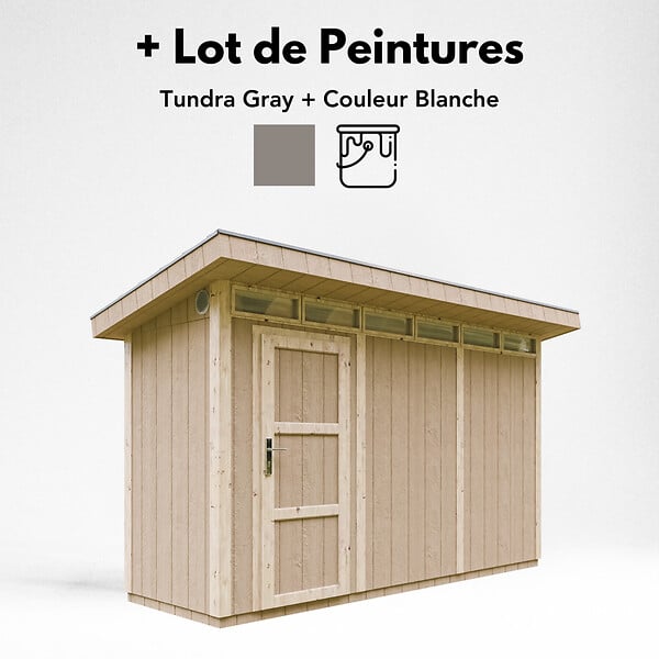 TIMBELA - Abri de Jardin Qualité Premium 4m² - L161xL412cm - Kit tout compris avec sol, tuiles bitumineuses, set de peinture-Construction de Panneaux LP SmartSide- Cabane de Jardin Timbela M902 TUNDRA GREY - large