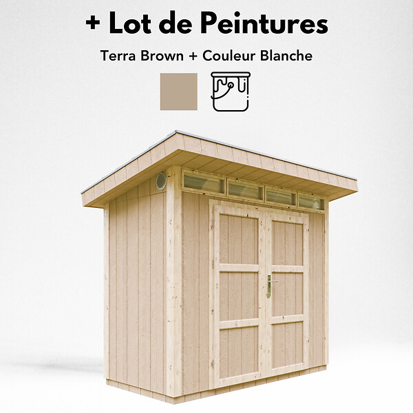 TIMBELA - Abri de Jardin Qualité Premium 3m² - L161xL294cm - Kit tout compris avec sol, tuiles bitumineuses, set de peinture-Construction de Panneaux LP Smartside- Cabane de Jardin Timbela M901A TERRA BROWN - large