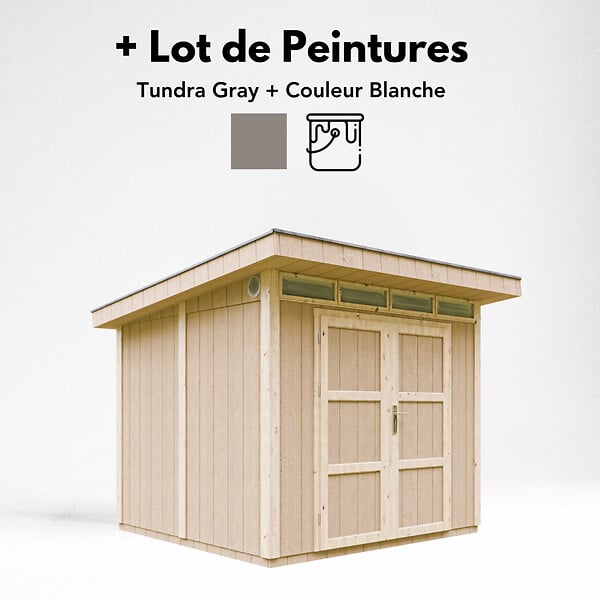 TIMBELA - Abri de Jardin Qualité Premium 6m² - L294xL279cm - Kit tout compris avec sol, tuiles bitumineuses, set de peinture-Construction de Panneaux LP Smartside- Cabane de Jardin Timbela M903A TUNDRA GREY - large