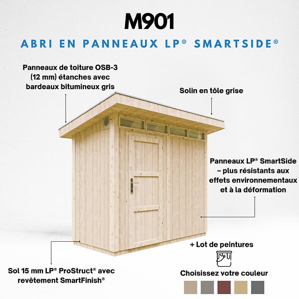 TIMBELA - Abri de Jardin Qualité Premium 3m² - L161xL294cm - Kit tout compris avec sol, tuiles bitumineuses, set de peinture-Construction de Panneaux LP Smartside- Cabane de Jardin Timbela M901 CAVERN STEEL - large
