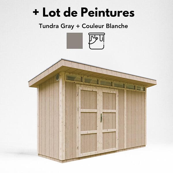 TIMBELA - Abri de Jardin Qualité Premium 4m² - L161xL412cm - Kit tout compris avec sol, tuiles bitumineuses, set de peinture-Construction de Panneaux LP Smartside- Cabane de Jardin Timbela M902A TUNDRA GREY - large