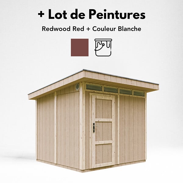 TIMBELA - Abri de Jardin Qualité Premium 6m² - L294xL279cm - Kit tout compris avec sol, tuiles bitumineuses, set de peinture-Construction de Panneaux LP Smartside- Cabane de Jardin Timbela M903 REDWOOD RED - large
