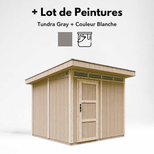 TIMBELA - Abri de Jardin Qualité Premium 6m² - L294xL279cm - Kit tout compris avec sol, tuiles bitumineuses, set de peinture-Construction de Panneaux LP Smartside- Cabane de Jardin Timbela M903 TUNDRA GREY - large