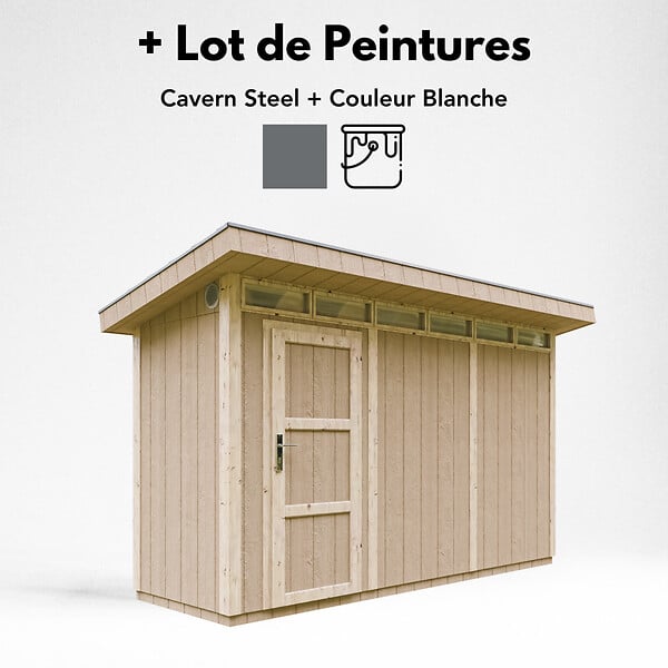 TIMBELA - Abri de Jardin Qualité Premium 4m² - L161xL412cm - Kit tout compris avec sol, tuiles bitumineuses, set de peinture-Construction de Panneaux LP SmartSide- Cabane de Jardin Timbela M902 CAVERN STEEL - large