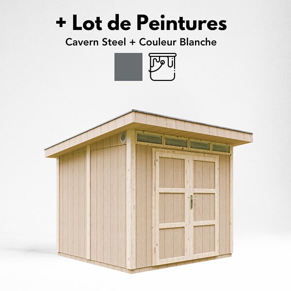 TIMBELA - Abri de Jardin Qualité Premium 6m² - L294xL279cm - Kit tout compris avec sol, tuiles bitumineuses, set de peinture-Construction de Panneaux LP Smartside- Cabane de Jardin Timbela M903A CAVERN STEEL - large