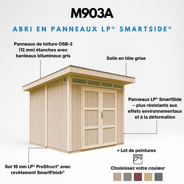 TIMBELA - Abri de Jardin Qualité Premium 6m² - L294xL279cm - Kit tout compris avec sol, tuiles bitumineuses, set de peinture-Construction de Panneaux LP Smartside- Cabane de Jardin Timbela M903A CAVERN STEEL - large