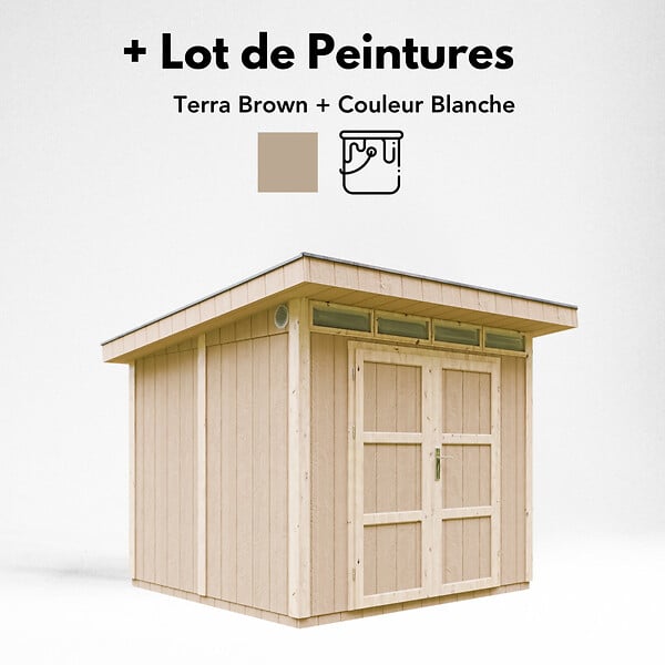 TIMBELA - Abri de Jardin Qualité Premium 6m² - L294xL279cm - Kit tout compris avec sol, tuiles bitumineuses, set de peinture-Construction de Panneaux LP Smartside- Cabane de Jardin Timbela M903A TERRA BROWN - large