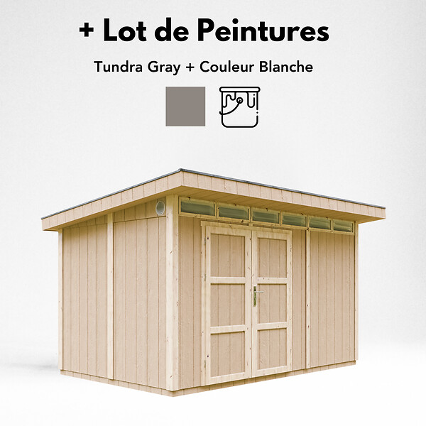 TIMBELA - Abri de Jardin Qualité Premium 9m² - L412xL279cm - Kit tout compris avec sol, tuiles bitumineuses, set de peinture-Construction de Panneaux LP Smartside- Cabane de Jardin Timbela M904A TUNDRA GREY - large