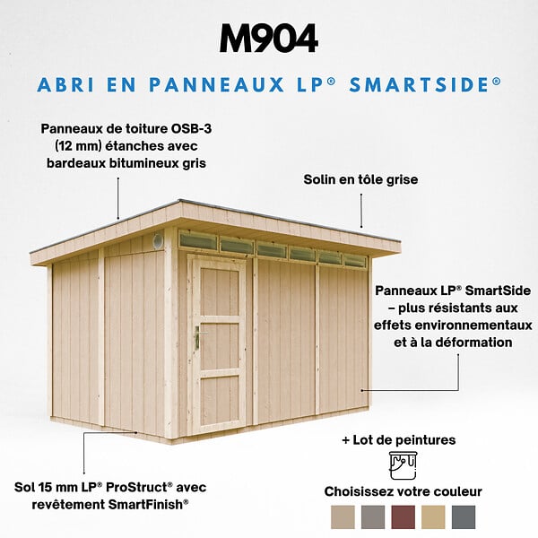 TIMBELA - Abri de Jardin Qualité Premium 9m² - L412xL279cm - Kit tout compris avec sol, tuiles bitumineuses, set de peinture-Construction de Panneaux LP Smartside- Cabane de Jardin Timbela M904 REDWOOD RED - large