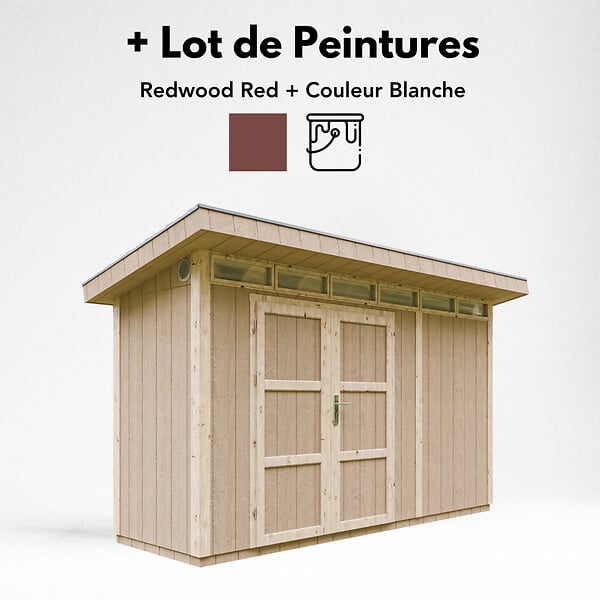 TIMBELA - Abri de Jardin Qualité Premium 4m² - L161xL412cm - Kit tout compris avec sol, tuiles bitumineuses, set de peinture-Construction de Panneaux LP Smartside- Cabane de Jardin Timbela M902A REDWOOD RED - large