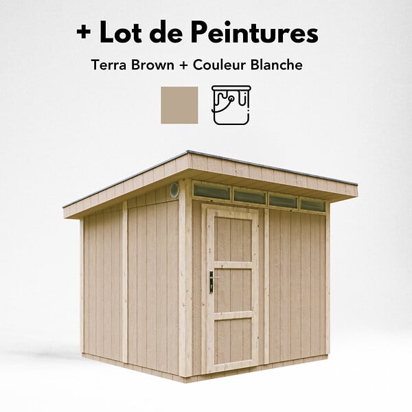 TIMBELA - Abri de Jardin Qualité Premium 6m² - L294xL279cm - Kit tout compris avec sol, tuiles bitumineuses, set de peinture-Construction de Panneaux LP Smartside- Cabane de Jardin Timbela M903 TERRA BROWN - large
